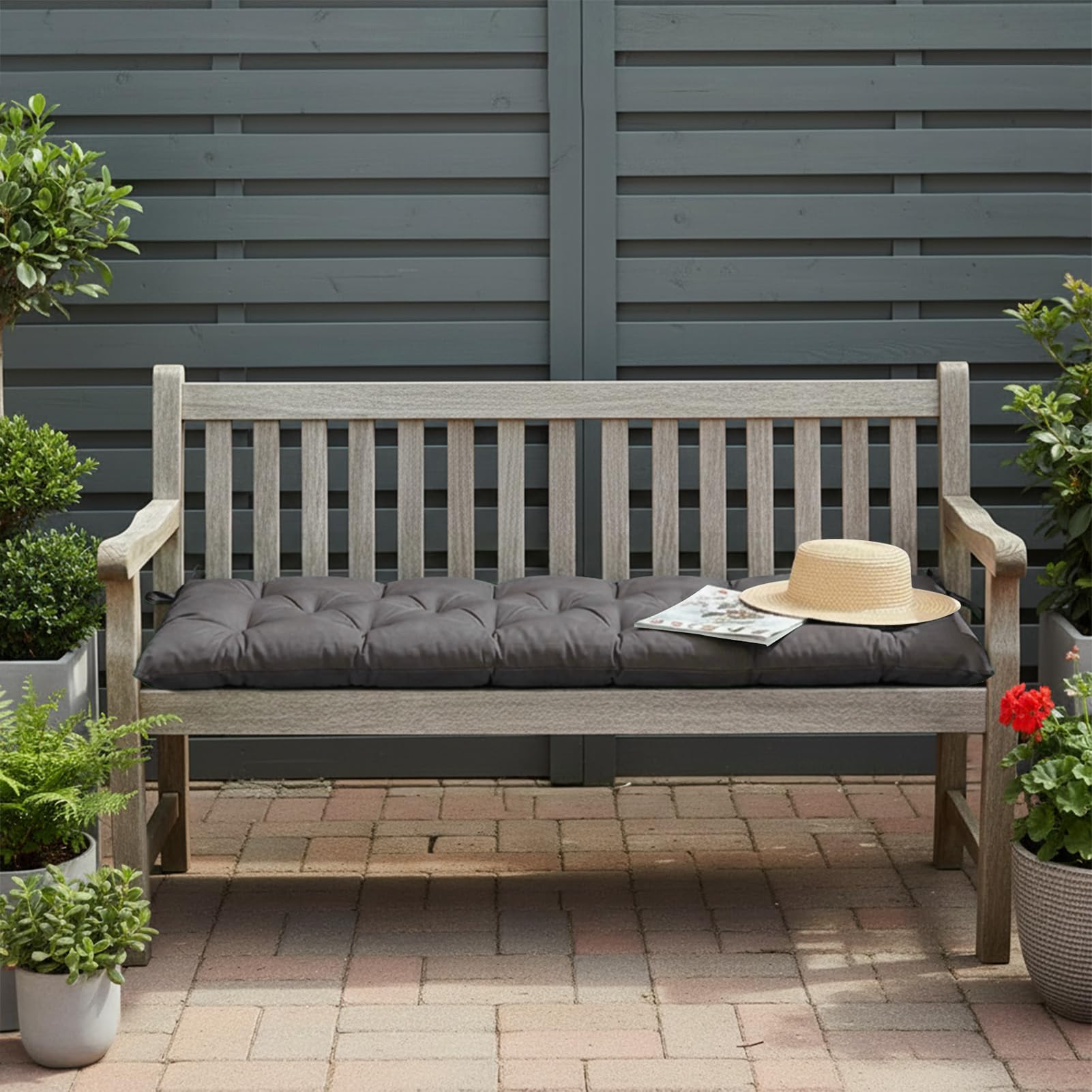 ZxrFxr Waterproof Garden Bench Cushion: 2/3/4 Seater 8cm Thick 120x50cm Bench Seat Pad with Non Slip Straps for IndoorOutdoor Patio Furniture (Dark gray, 120x50x8cm)