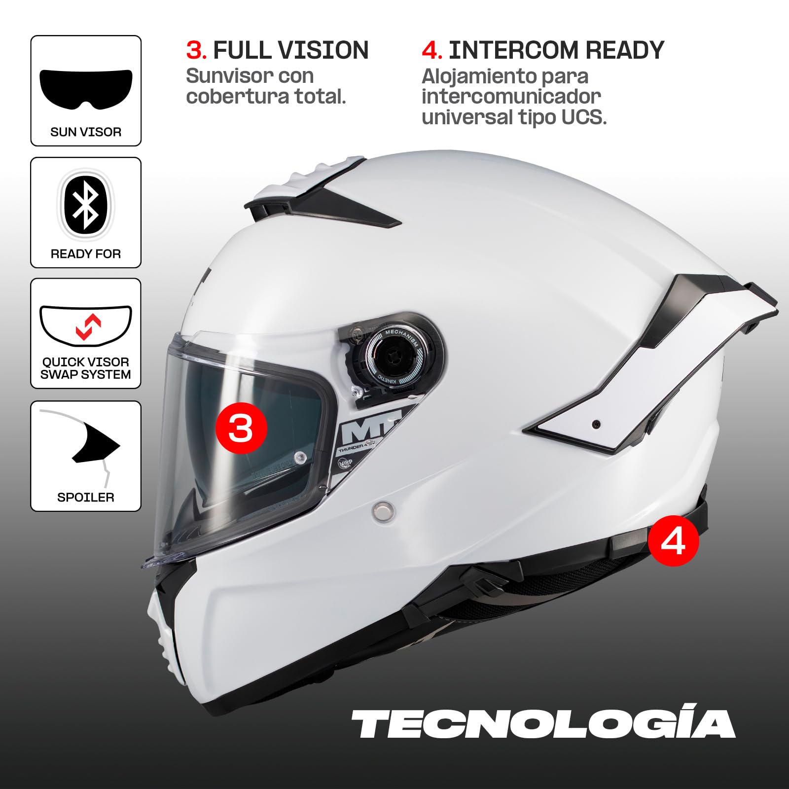 MT HELMETS Thunder 4 SV – Casco Moto Integral con Visor Solar Full Vision, Pantalla Antivaho Compatible con Pinlock, Interior Lavable y Calota HIRP | Homologado ECE 22.06 & DOT
