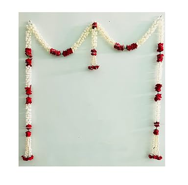 Sphinx Artificial Jasmine (Mogra) and Roses Door Toran/Door Hangings/Door Garlands for Main Entrance,Festive Wedding Housewarming Decorations-(Sine Line with Clustered/Tassle Strings,1),8 Cm