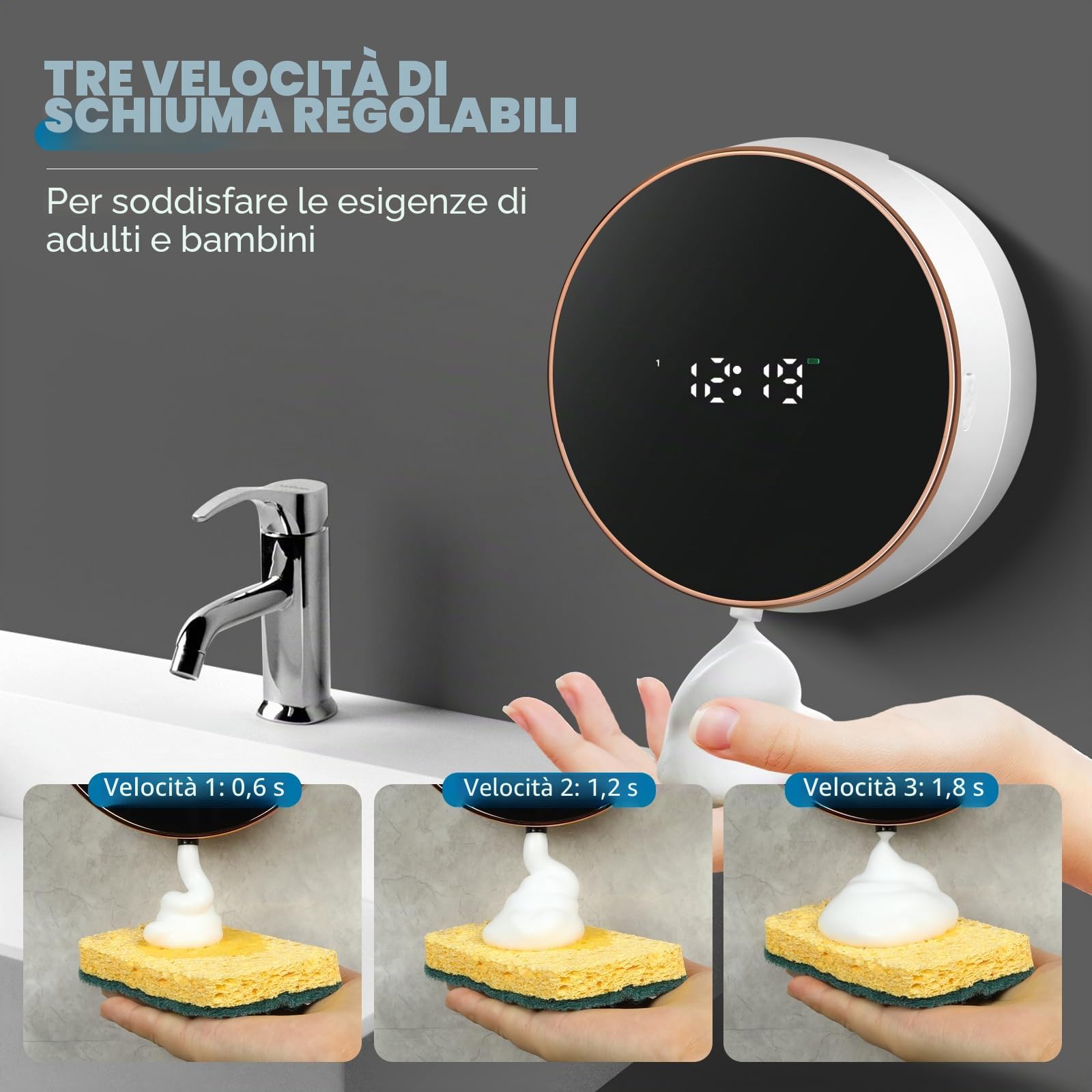 Monstake Dispenser Sapone Automatico Schiuma Muro USB Ricaricabile 350ML - Per Cucina, Bagno, Hotel - Bianco