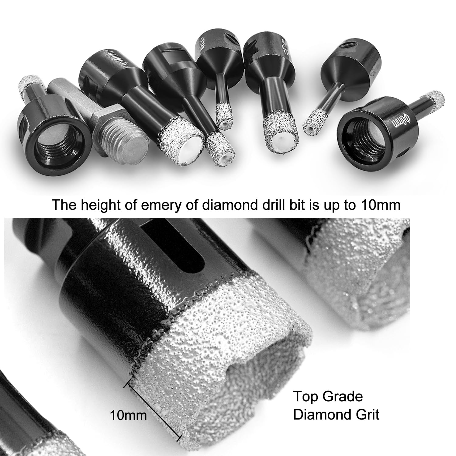 ASNOMY 8tlg M14 Diamant Fliesenbohrer Set 6|6|8|8|10|12|14 mm M14 Diamant Lochsäge Bohrkrone zum Bohren von Fliesen mit Adapter, Diamantbohrer Set für Porzellan Fliese Granit Marmor Glas