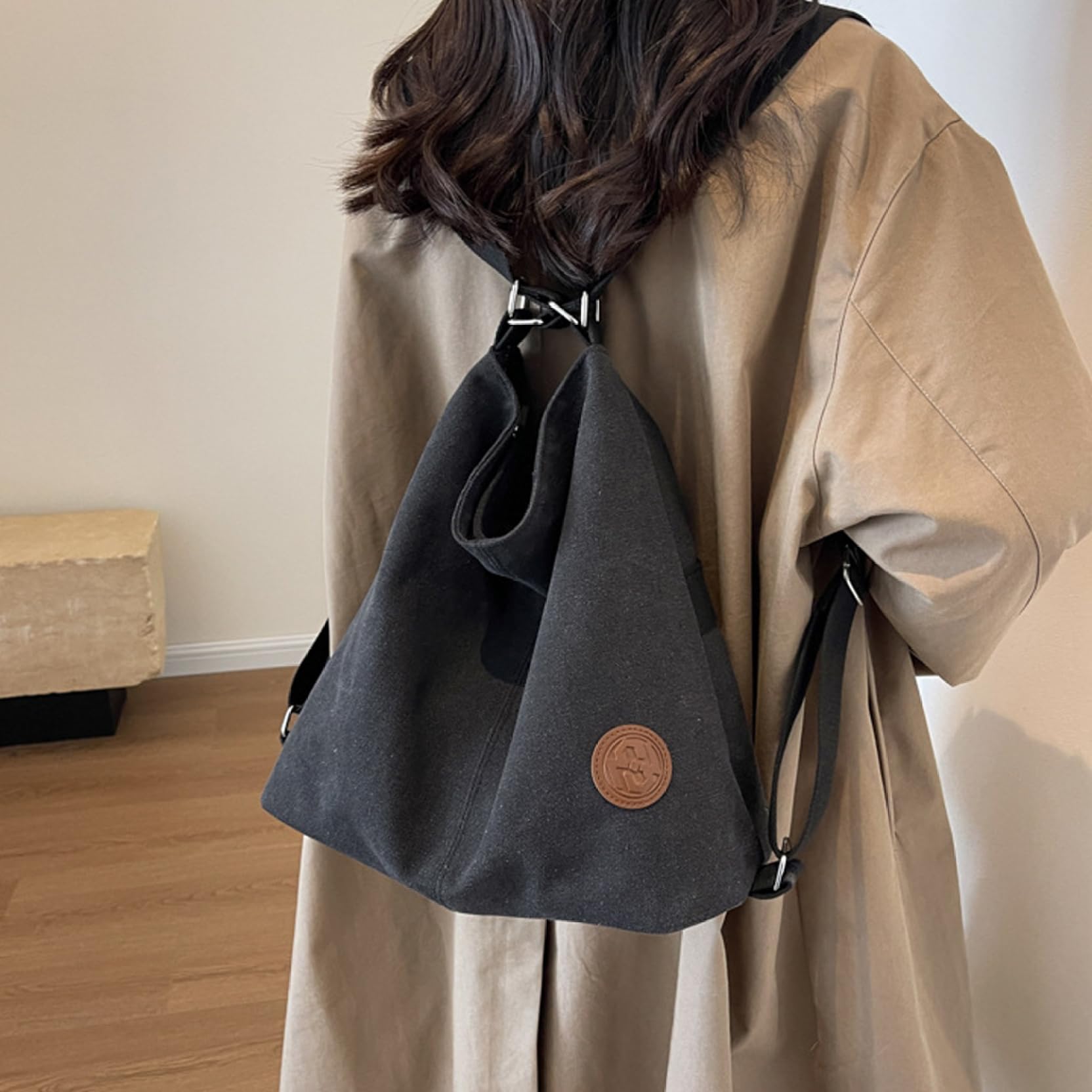 Sac à Dos Convertible, Sac fourre-Tout à Toile de capacité, bandoulière Crossbody/épaule/Portable Convertible, glissière Vintage en Toile, Sac à Dos Convertible