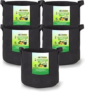 247Garden 5-Pack 5-Gallon Aeration Fabric Pot/Plant Grow Bags w/Handles (260 GSM, Black, 10H x 12D)