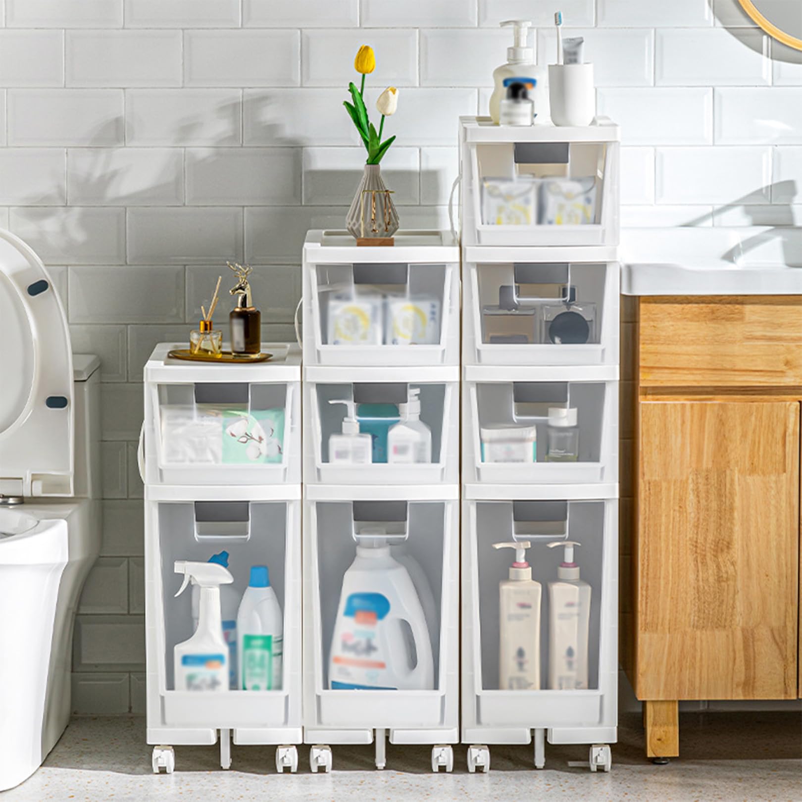 Cajones de almacenamiento apilables, gabinete de almacenamiento pequeño para baño para espacios reducidos, gabinete de almacenamiento sobre El inodoro para baño Delgado,