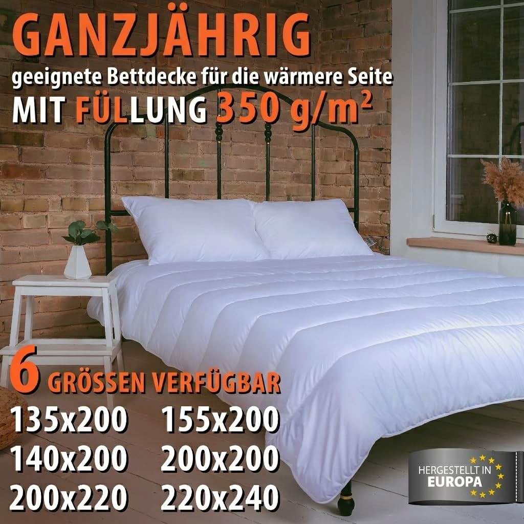 FAM Home Couette 140x200 en Microfibre Lavable Hypoallergénique Blanc I Couette 1 Personne