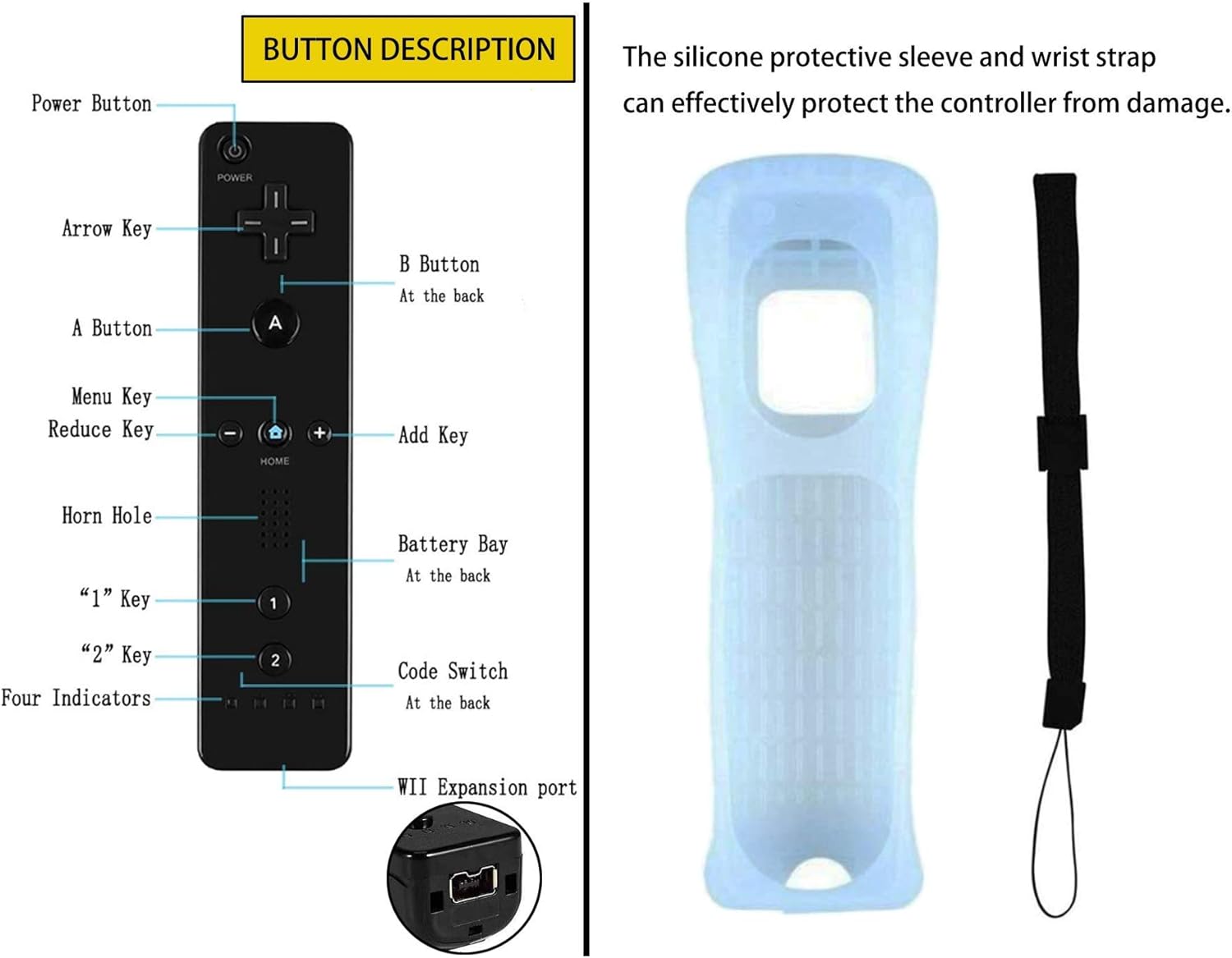 PGYFDAL 2 Packs Classic Remote Controller Compatible for Wii Wii U Console, Gamepad with Soft Silicone Sleeve and Wrist Strap (Black and Red)