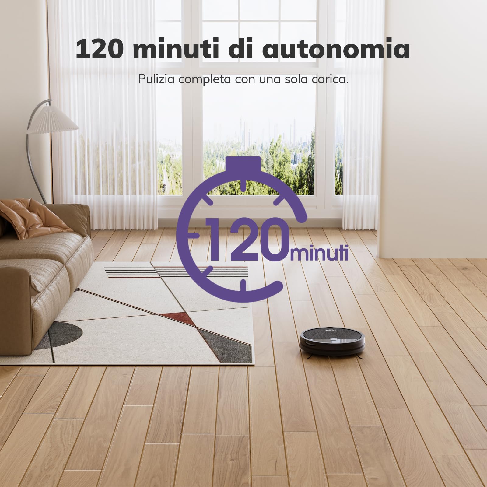 Robot Aspirapolvere, Aspirazione Potente, Design Senza Spazzole, Ricarica Auto, Telecomando, Sottile, Silenzioso, Per Peli Animali & Pavimenti Duri, E3