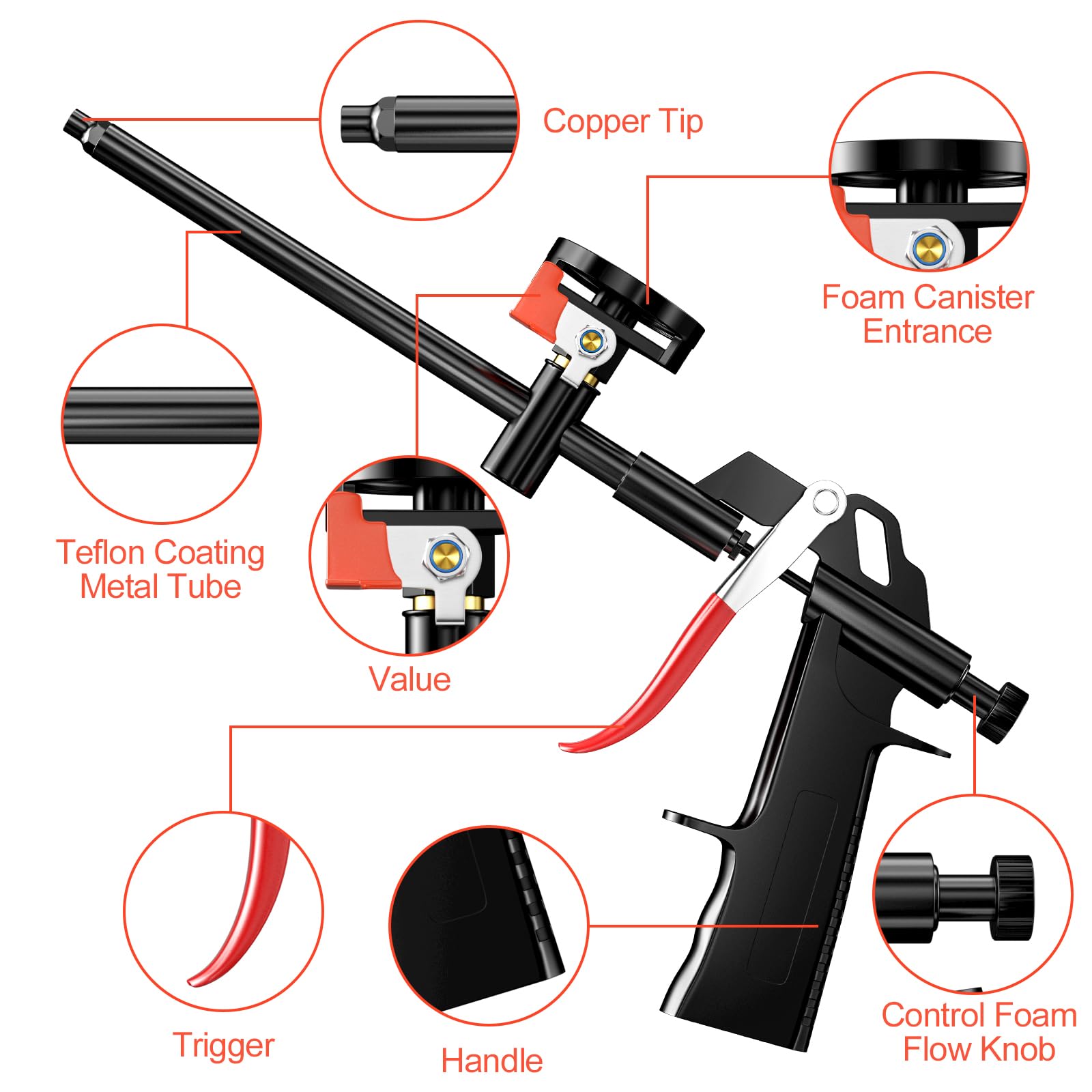 Pistola Per Schiuma Poliuretanica - Con 2 Ugelli Intercambiabili, Metallo | Per Sigillatura, Riempimento E Isolamento