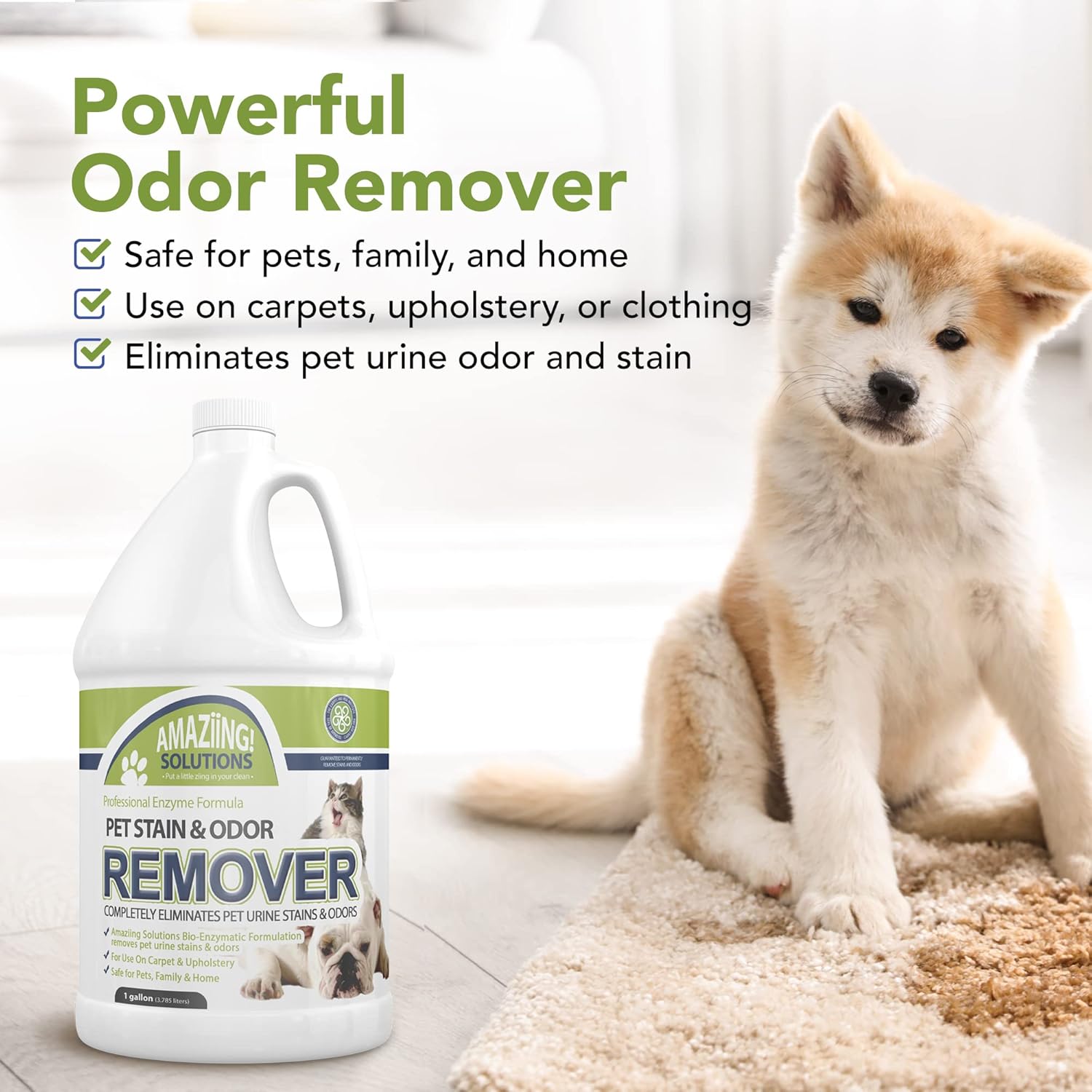 Pet Stain and Odor Remover - Enzyme Cleaner, Pet Urine Odor Eliminator Refill - Floor & Carpet Cleaner, Pet Deodorizers For Home, Fabric Freshener W/Fresh, Clean Scent, 1 Gallon
