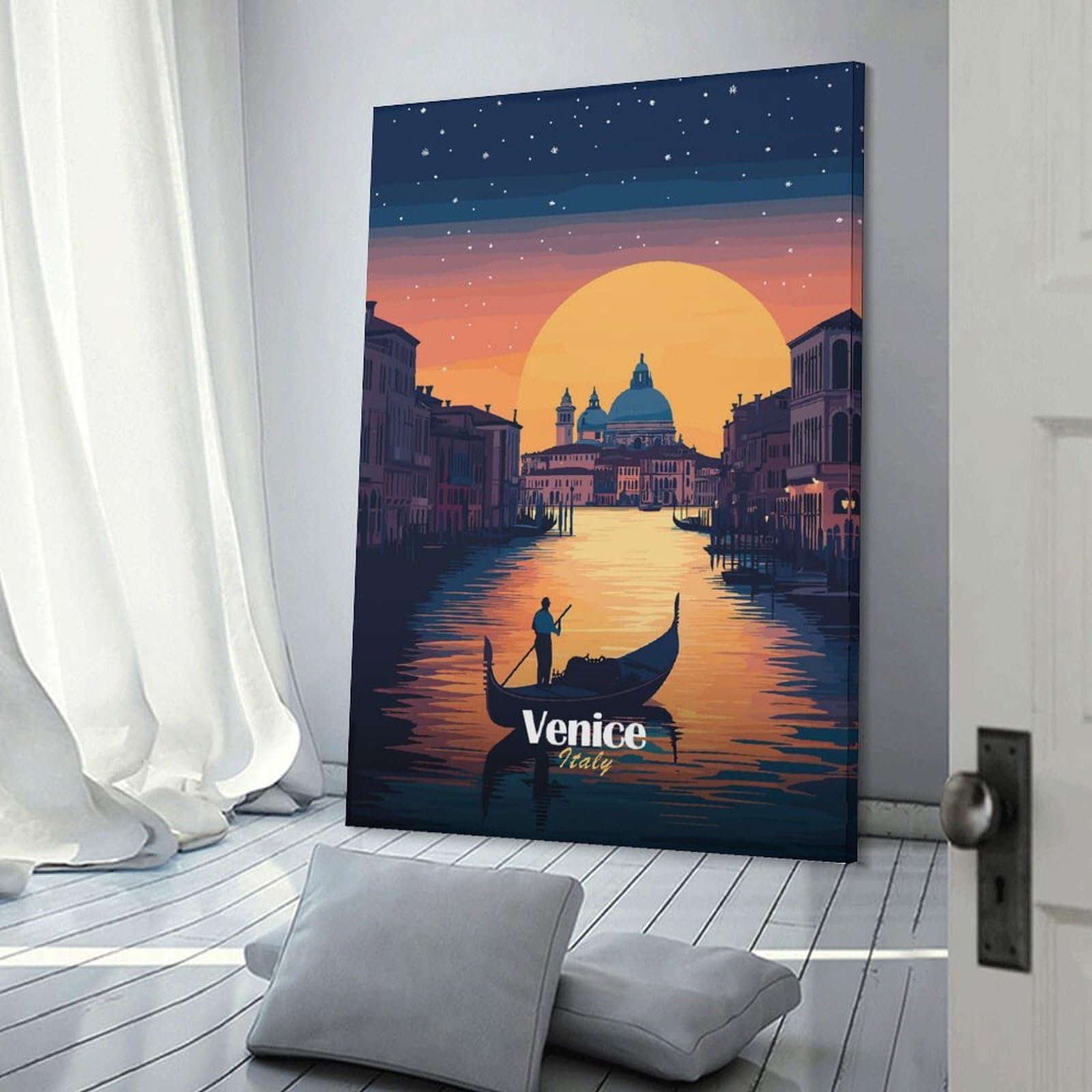 Junmoney Frame-Style-18-1 Venice Sunset Gondola Canvas Wall Decor 20X30inch(50X75cm), For Bedroom Walls, Guest Spaces Or Lounges, A Warm Accent For Relaxed Interiors