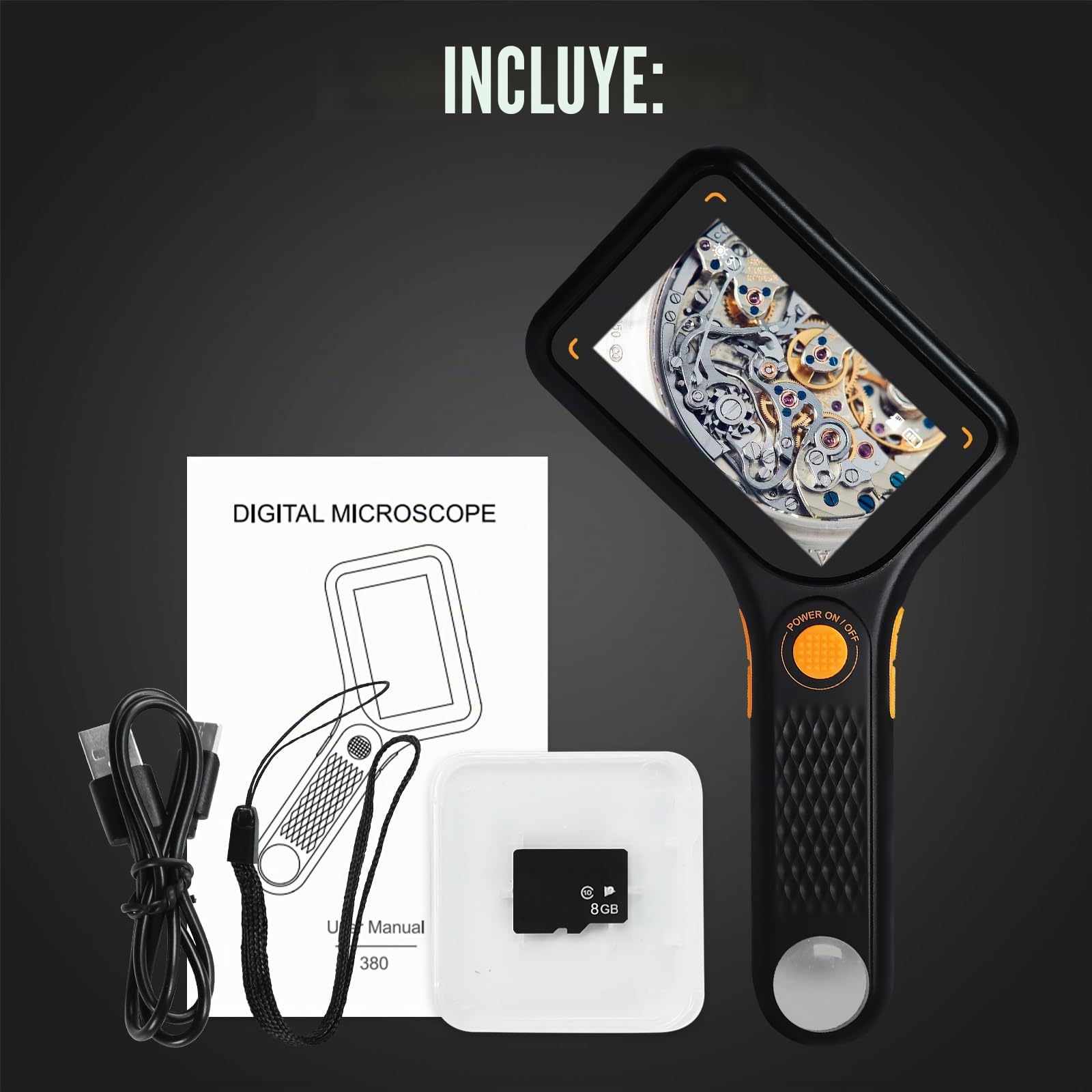 Microscopio digital portátil de 500X con pantalla IPS de 3 pulgadas, 8 luces LED, enfoque automático, cámara de 2 MP, lupa recargable de mano con soporte para tarjeta TF, compatible con Windows/Mac