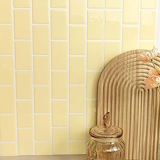 Alwayspon 10 hojas de vinilo amarillo 3D para azulejos de pared, autoadhesivas, impermeables, para pared de cocina, baño, 12 x 6 pulgadas
