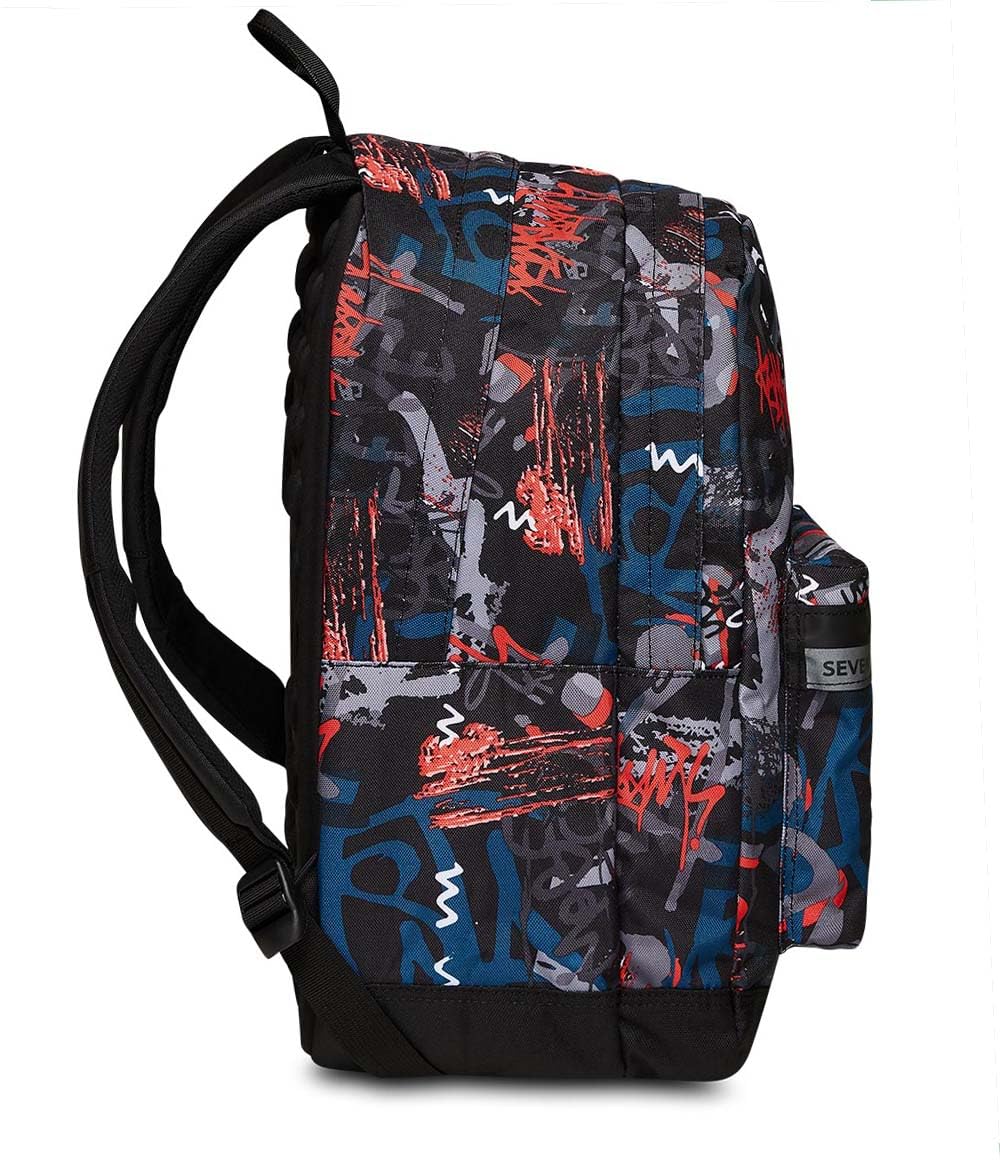 Seven Rucksack, Schulranzen für Mädchen und Jungen, Tornister Schule Gymnasium Sport Freizeit, mit Flaschenfach, Laptopfach, mit Kopfhörern, gepolstert, mehfarbig