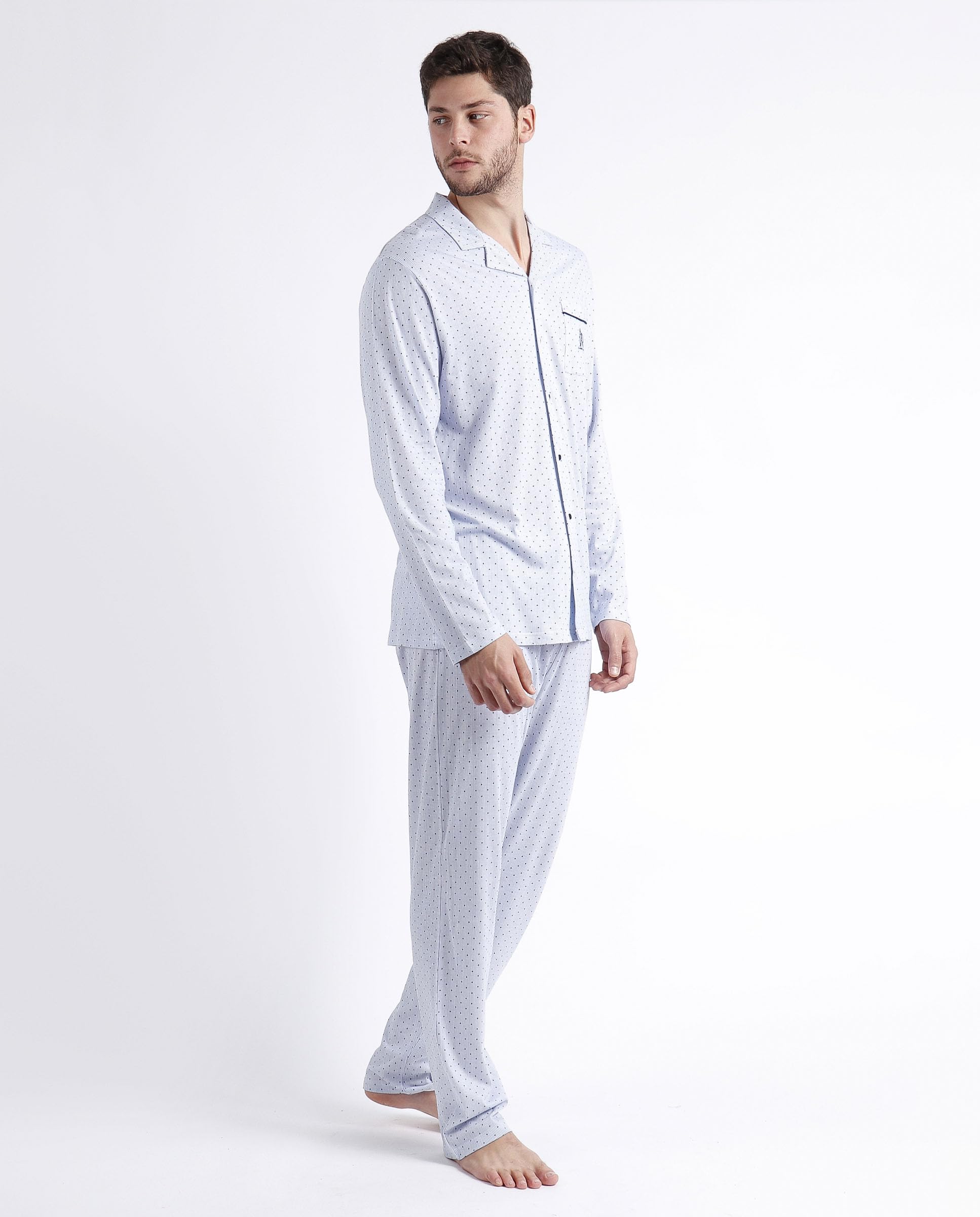 ADMAS Classico Pigiama Aperto Manica Lunga Stripes & Dots per Uomo