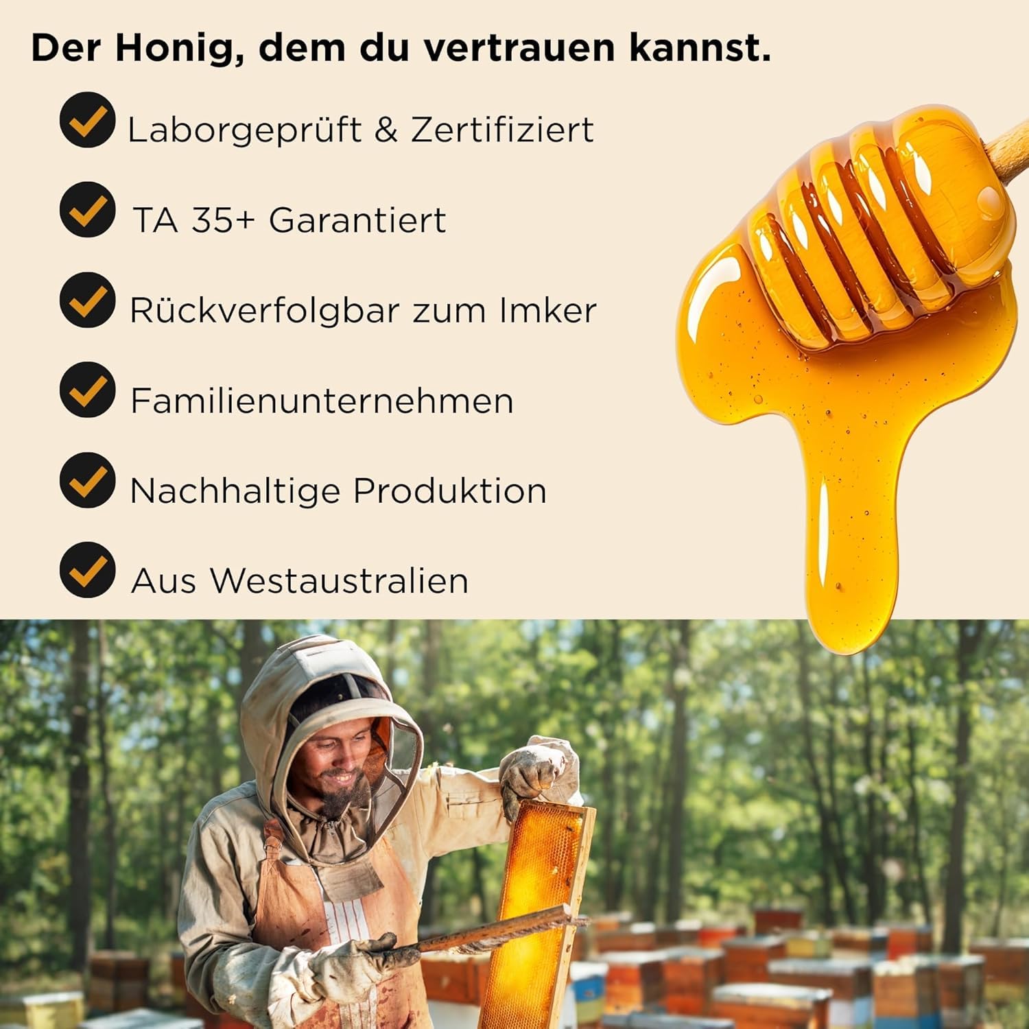 Honey for Life Marri Honig TA35+ ~ 2x stärker als Manuka Honig 550 MGO (>= MGO 1125+) | Westaustralien Rohhonig, Zertifiziert im Glas | Übertrifft Honig Manuka Honig 1000 MGO - 260g