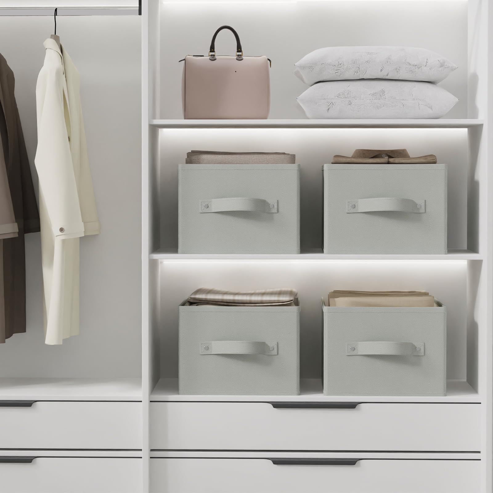 Cajas de Almacenaje Robusto, Juego de 3 Cajas, 47x28x20 cm, Gris | Almacenaje de Tela para Ropa con 2 Asas, Cajas Plegables para Organizar el Armario, Para Sala de Estar, Dormitorio