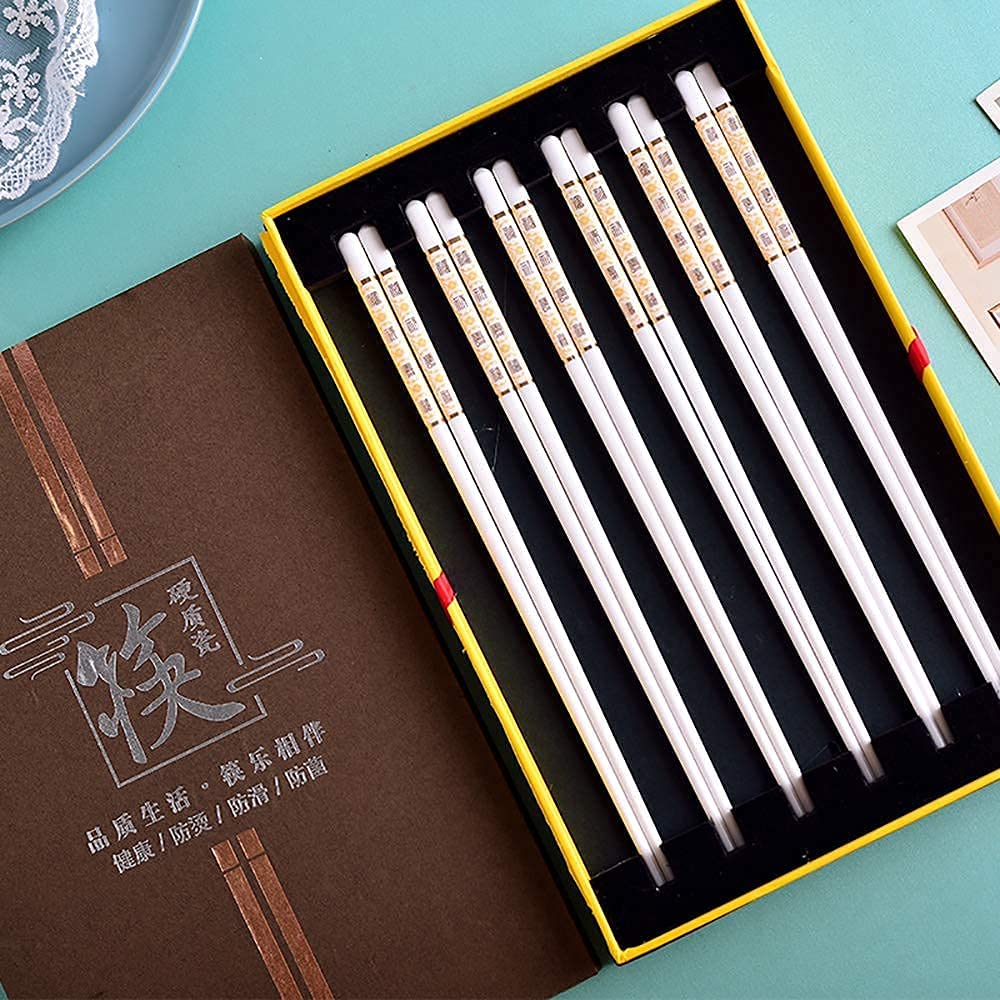 Baguettes Baguettes japonaises réutilisables Baguettes en métal 6 Paires de bagu de Baguettes en céramique réutilisables pour Un Usage Familial Antidérapant Lave-Vaisselle Anti-brûlure (Colo