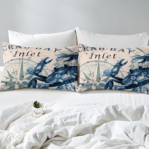 Miniatura 4 de Juego de ropa de cama de cangrejo para niños, juego de funda de edredón con temática de criatura oceánica, juego de funda de edredón con temática de