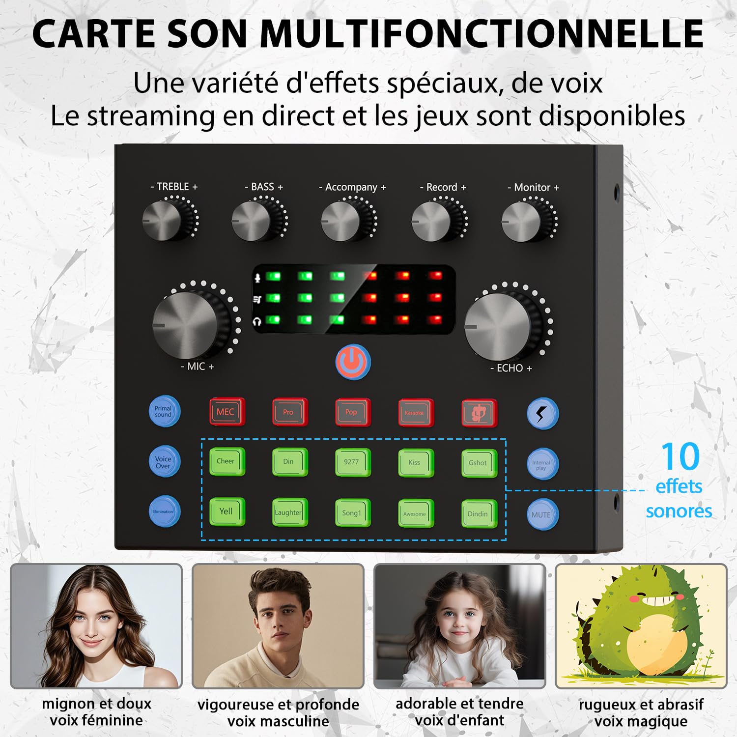 Ensemble d'Équipement Podcast, Modificateur de Voix et Microphone à Condensateur - Ensemble Microphone Podcast pour Gamers, Podcasting, Enregistrement, Chant, Streaming