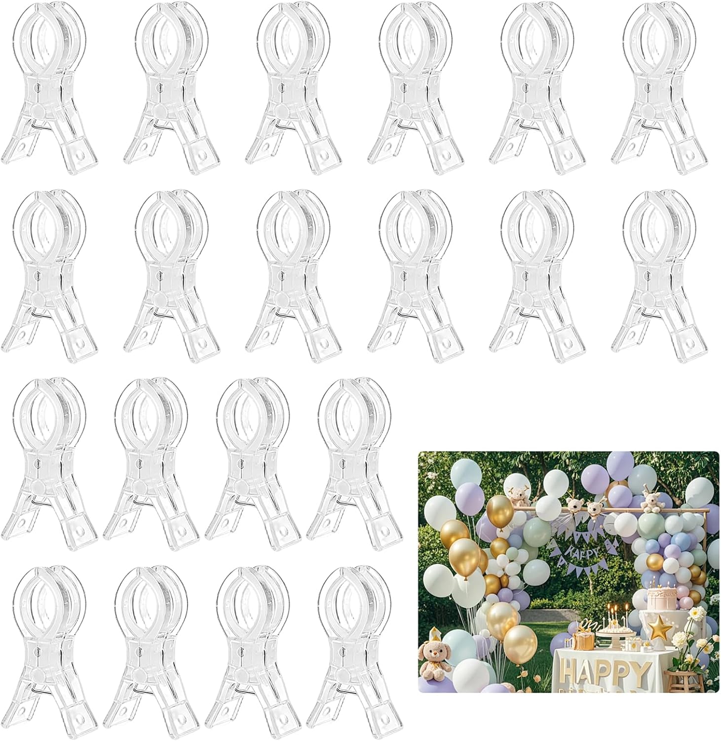 20 Pcs Plastic Transparent Balloon Arch Clips for Backdrop