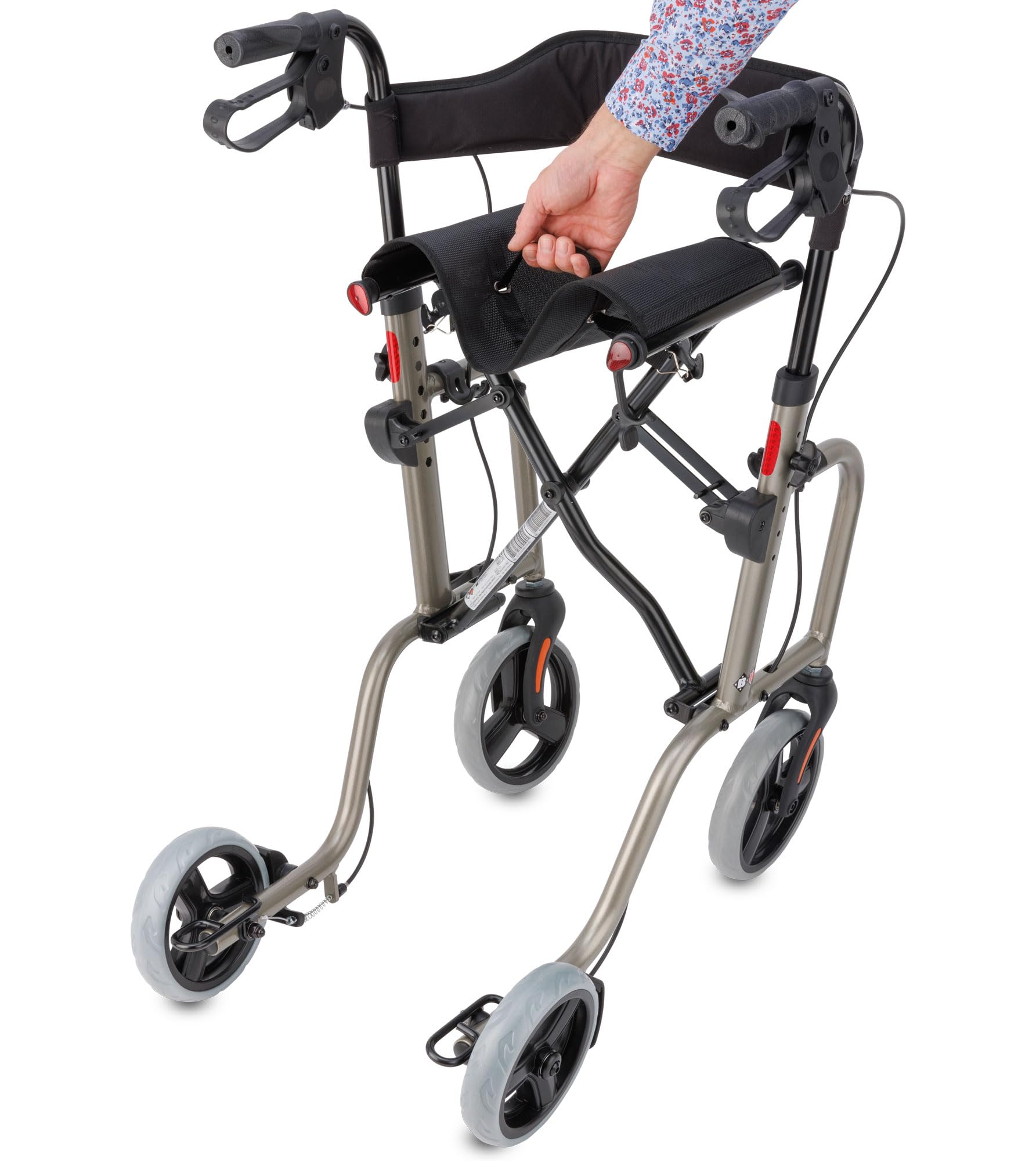 Bischoff & Bischoff RL-Smart Rollator, faltbar – Leichtgewicht-Rollator für drinnen und draußen, Gehwagen mit abnehmbarer Tasche und Stock-Halter, Platin