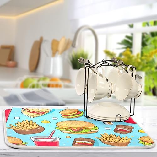 Miniatura 5 de Colorful Food Blue and Yellow Dish Drying Mats 16" x 18" Dish Draining Mat Quick Drying Microfiber Coffee Bar Mat Kitchen Countertop Protector