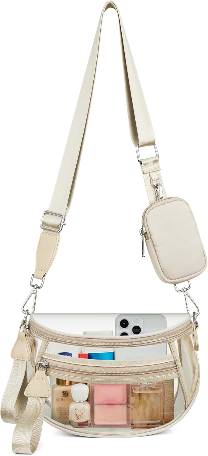 Clear Checkered Crossbody Bags for Stadium Events, Clear Purse Bum Bag for Women Concert Sport with RFID Coin Purse