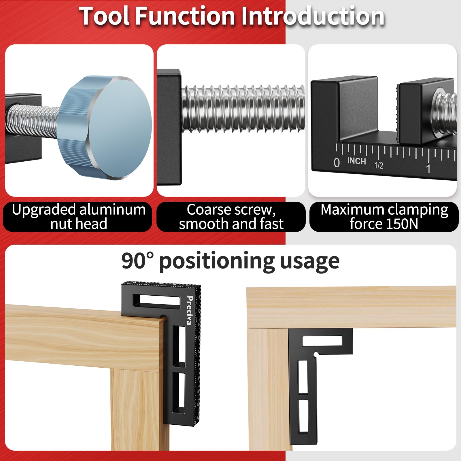 Preciva Bloc de Positionnement à 90 Degrés - Serre Joint D'angle Noir pour Travail à Bois, Pince de Fixation à Angle Droit pour Boîtes, Cadres Photos, Armoires, Tiroirs - 4 Ensembles (10cm/4.1inch)