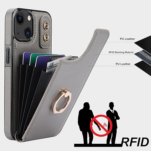 Miniatura 5 de Folosu Compatible con iPhone 13 Funda cartera con tarjetero con rotación de 360, soporte de anillo de dedo con función atril, bloqueo RFID, piel