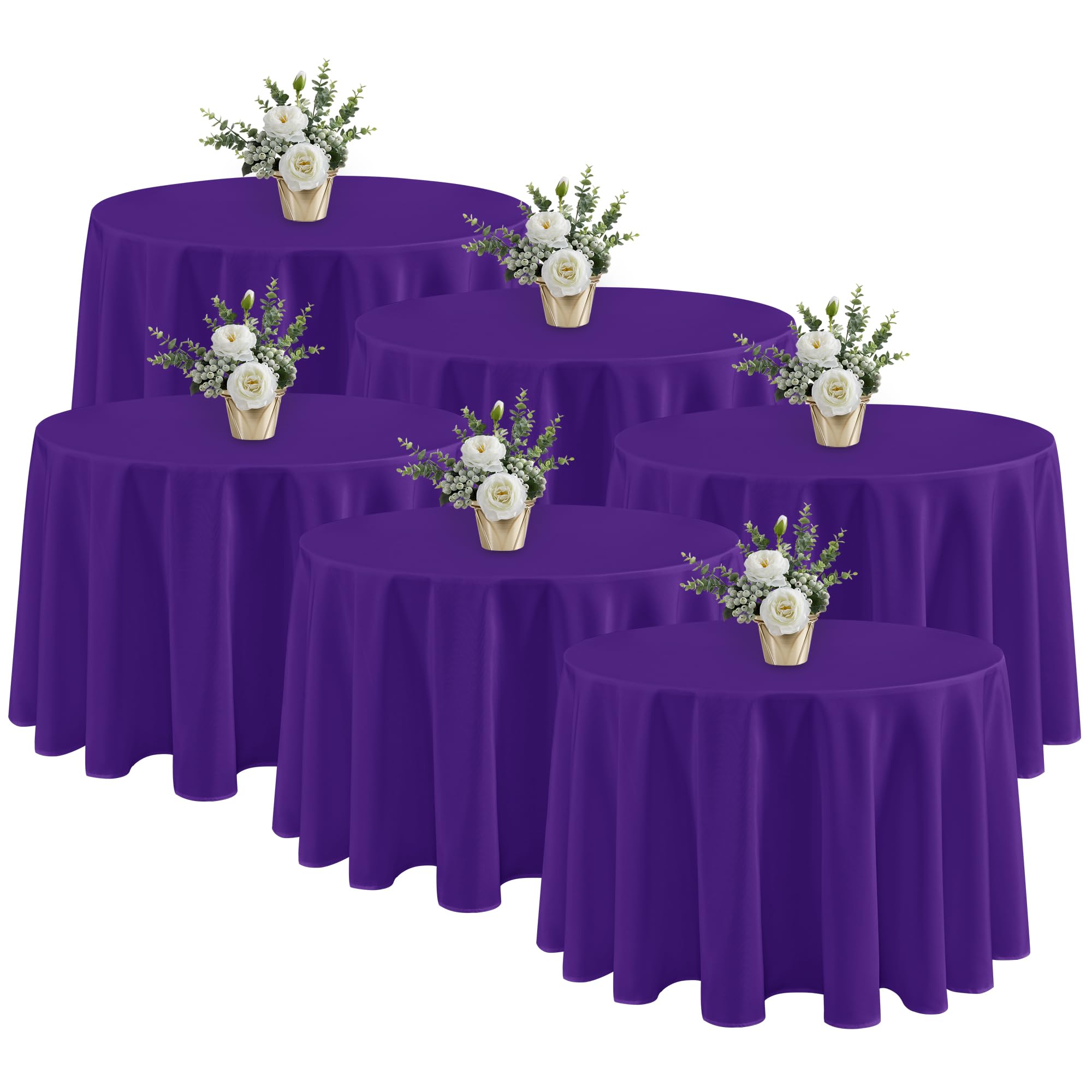 Fitable 6 Pack Purple Tablecloths 108 Inch Round for 36"-84" Tables
