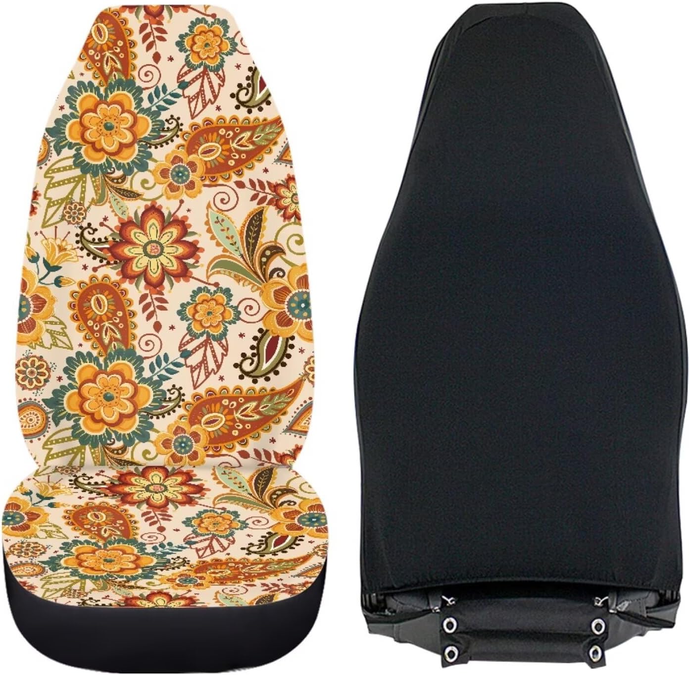 Boho Car Seat Covers Breathable Car Seat Cover Vintage Floral Summer Seat Protectors for Women, 2pcs Auto Interior Accessories