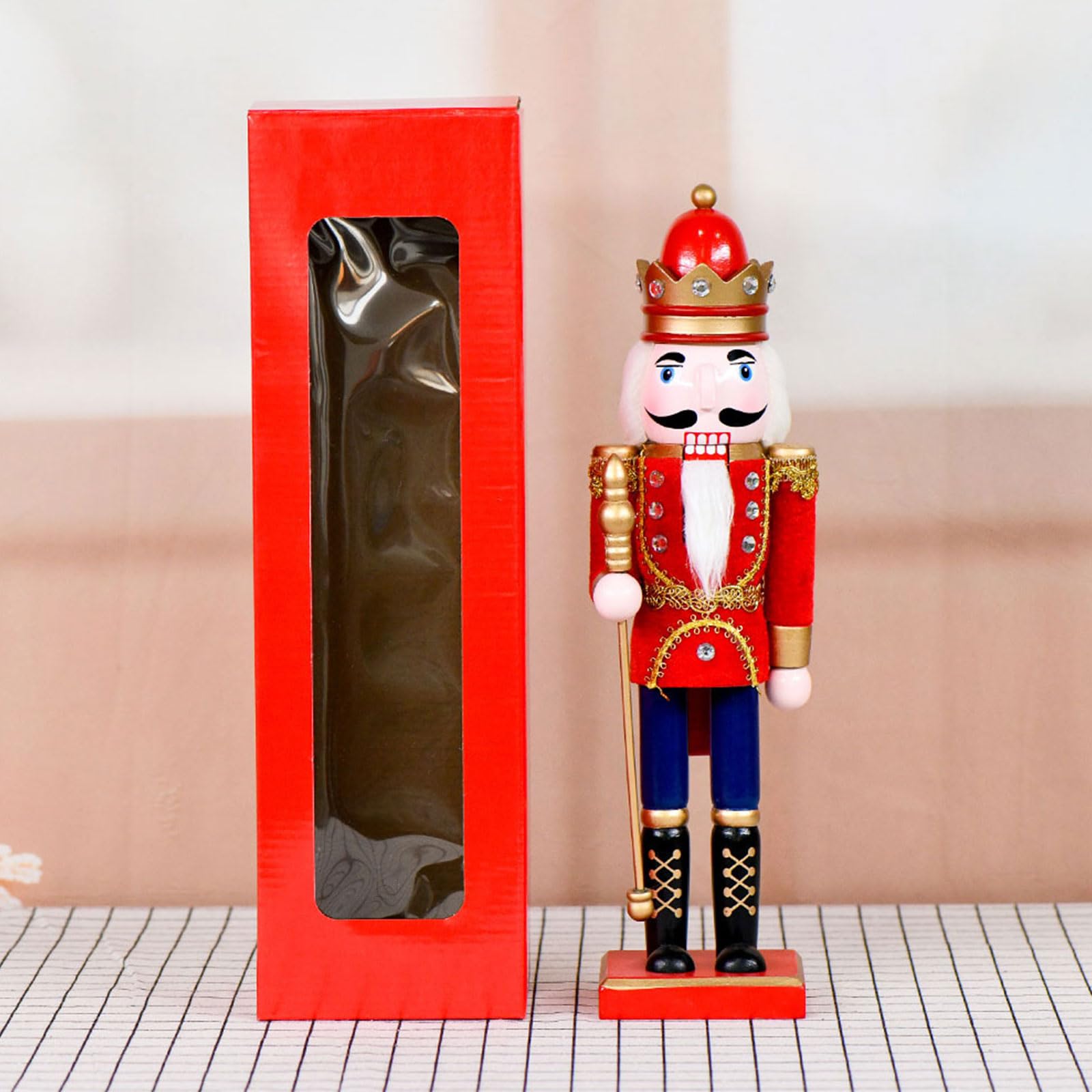 36 cm große Nussknacker-Figur aus Holz, Motiv: König mit königlichen Zeptern, Weihnachtsfigur, Sammlerstück, Dekoration für Zuhause, Tischregal, Dekoration
