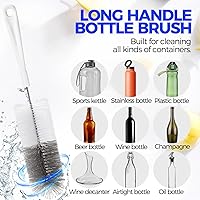Vista 2 de Holikme Juego de 10 cepillos de limpieza de botellas, cepillo limpiador de botellas con mango largo de 15", cepillo de botella de agua con mango
