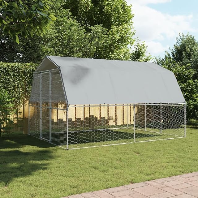 Foto 4 de 8 de vidaXL Jaula para Perros con Techo y Puerta Acero galvanizado Plateado, Jaula para Perros, Perrera para Perros