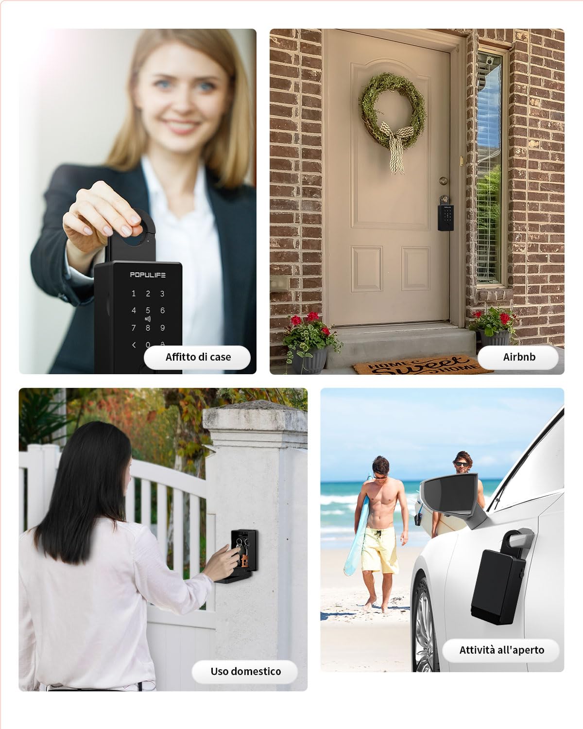 Populife Cassetta Chiavi con Impronta Digitale, Smart Key Box per Esterni, Cassetta Sicurezza Chiavi Con Accesso Remoto Wireless Per Casa, Ufficio E Airbnb Per Agenti Immobiliari, Funziona Offline