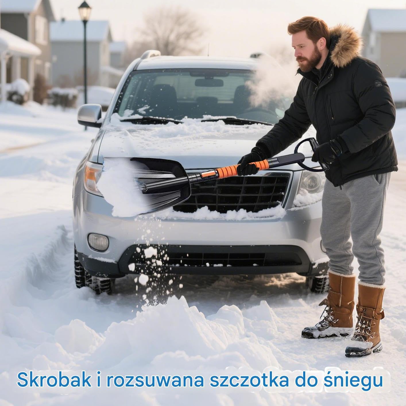 Skrobaki Do Lodu Na Szyby Samochodowe 360-Stopniowa Obrotowa Szufla | z Piankową Rączką Teleskopowym Prętem Skrobak do Szyby Do Ochrony Nadwozia I Odsnieżania Podjazdu Zimą