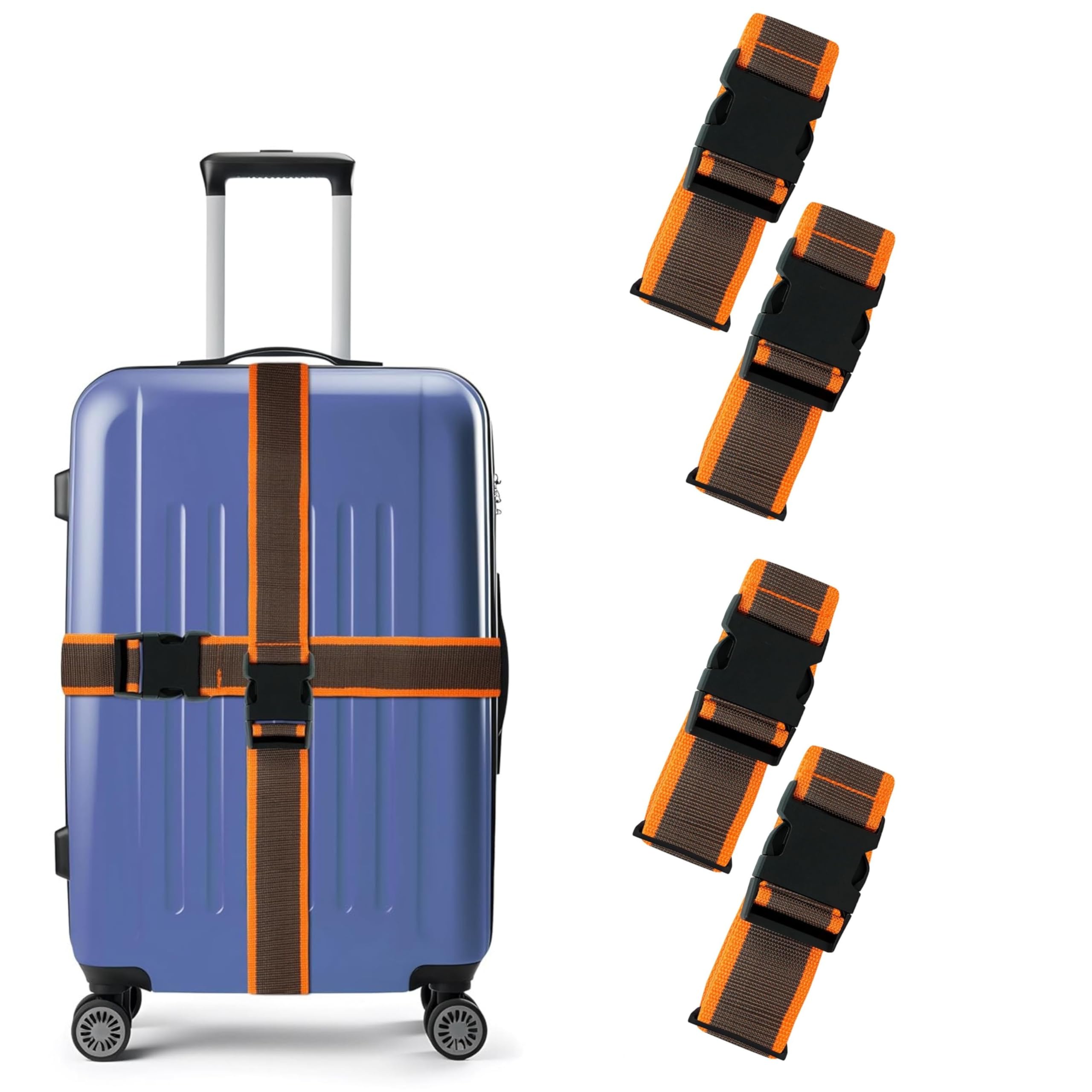 Storite 4 Pack Luggage Strap for Suitcase & Trolley Bag (Orange) | Luggage Belt | Travel Belt with Quick Release Adjustable Buckle for Suitcase