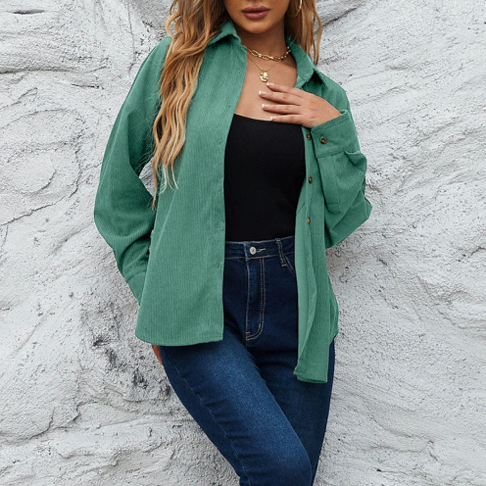 Womens Plus Size Jackets Casual Autumn Winter Corduroy Pocket