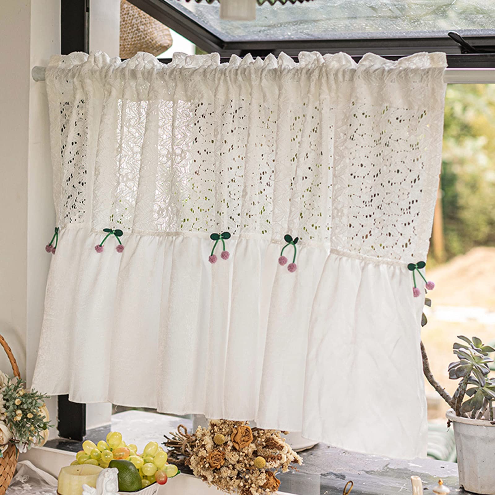 Cortinas semitransparentes cortas ideales para cocina, cafetería y cuarto de lavado