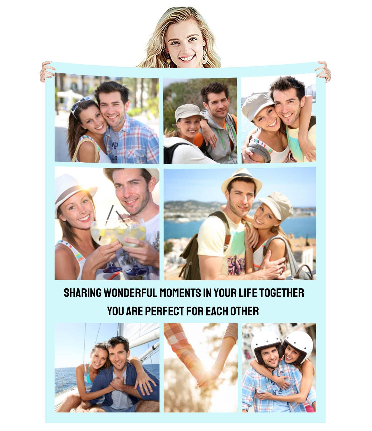 Zmkar Personalised Photo Fleece Blanket Custom Throw Picture Collage for Sofa Adult Baby Boy Girl Kid Dog Pet Cat Family Friend Birthday Wedding Gift With Text (Large 39.5''×59''/100x150cm, 8 Photos)