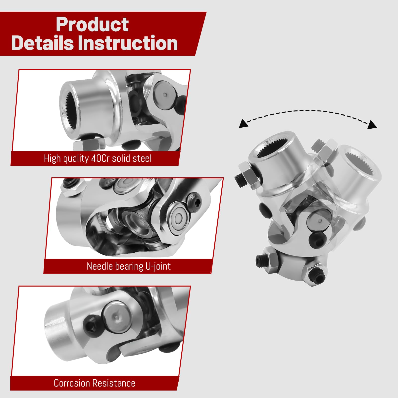POSENG 3/4-36 Spline X 3/4 DD Steering Universal Joint – Chrome, Single U-Joint-346173