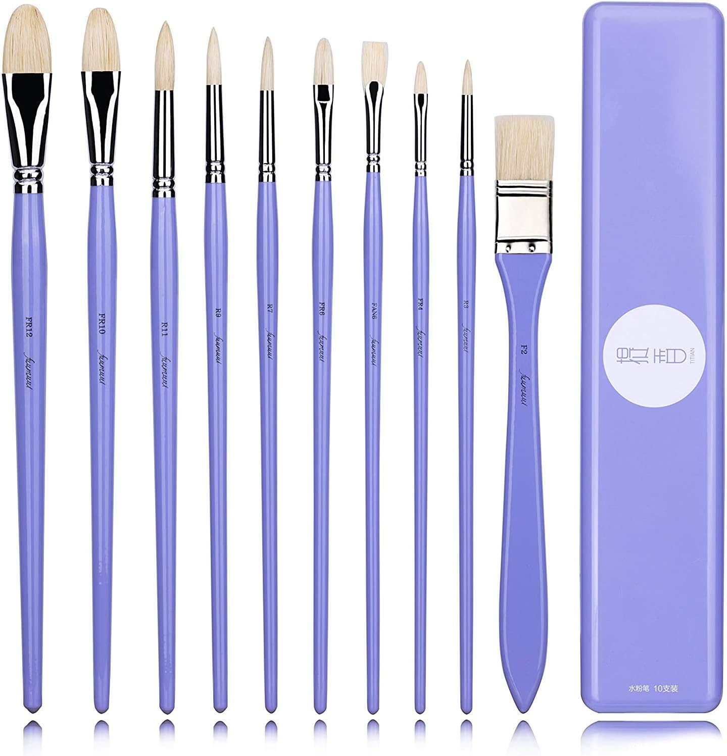 Fuumuui Bristle Paint Brushes Set, 10pcs Different Shape