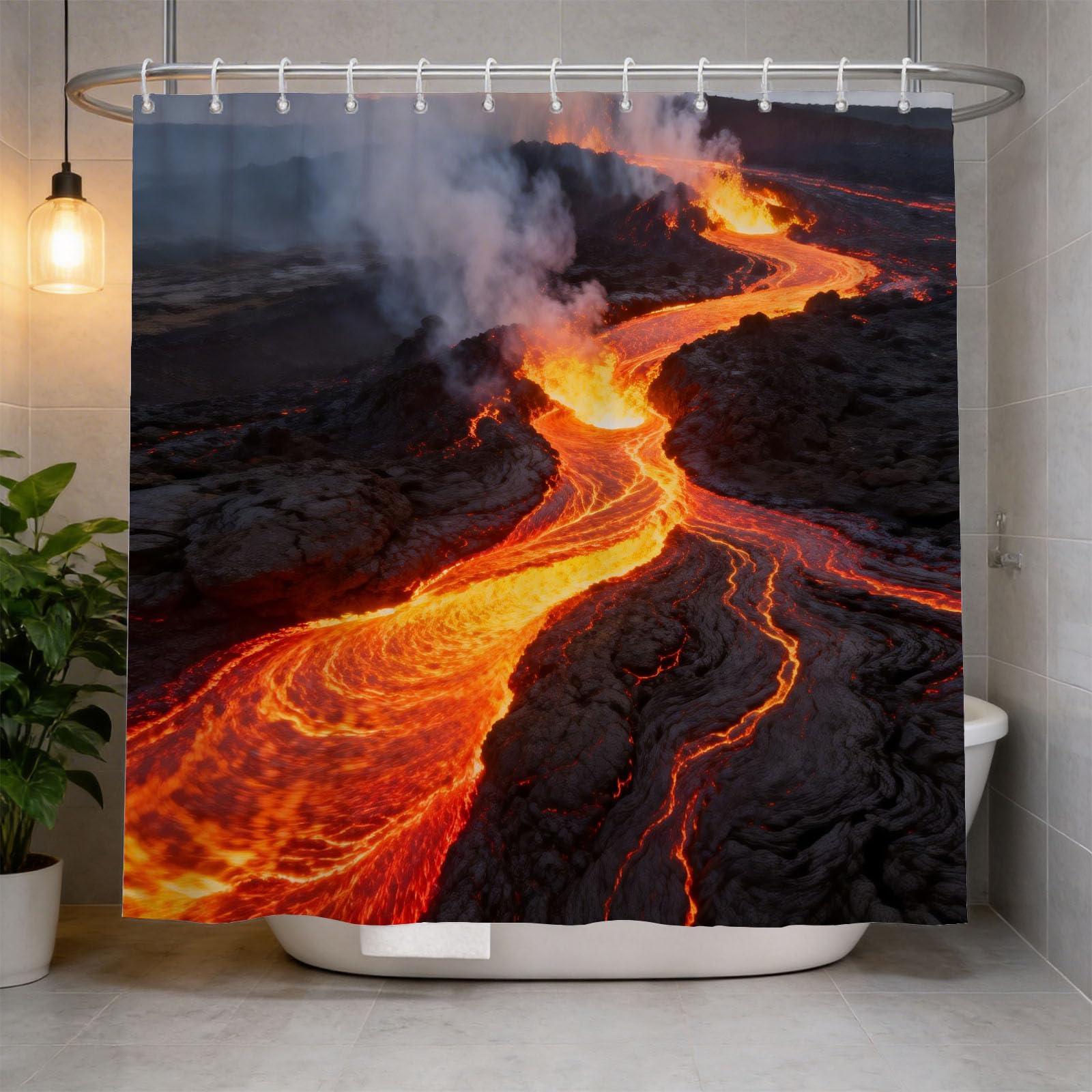 Hongduo 3D Flowing Lava Shower Curtain for Stalls Bathtubs Flame Bathroom Decor Shower Curtain Set Polyester Fabric Waterproof 120x180cm/48X71 Inch with Hooks