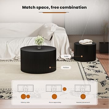 Round Nesting Coffee Table Set of 2 (C Black)