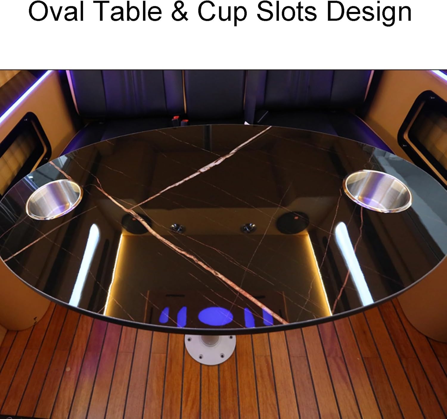 Boat Pontoon RV Table with 22-28'' Adjustable Height, with 2 Cup Holder, for Yachts Caravan Motorhome
