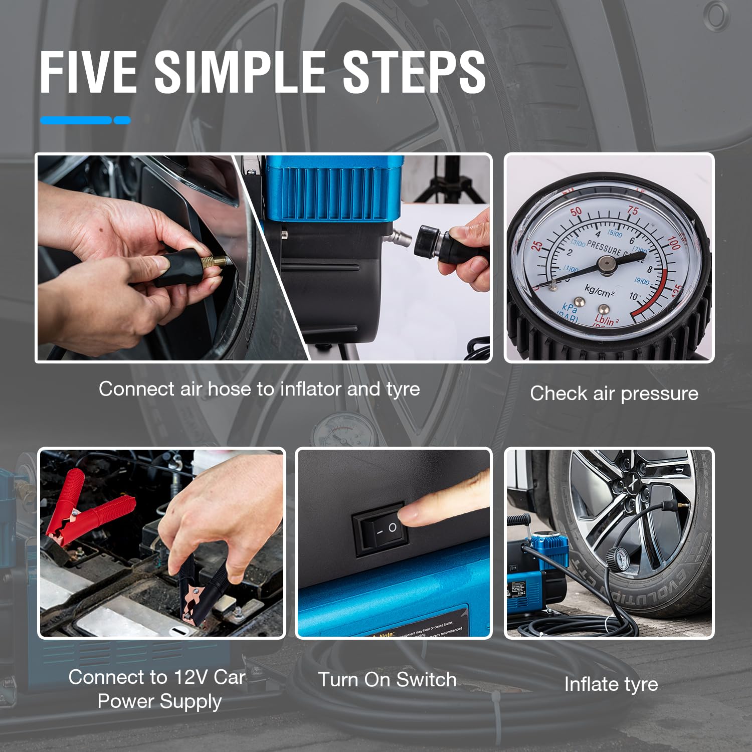 KATSU Tools Profesional Inflador de Neumáticos de Coche con Doble Pistón, 150 PSI 12V 90Amp Portátil Gran Volumen Compresor de Aire Bomba de Neumáticos para 4WD Auto Van Camiones Inflables