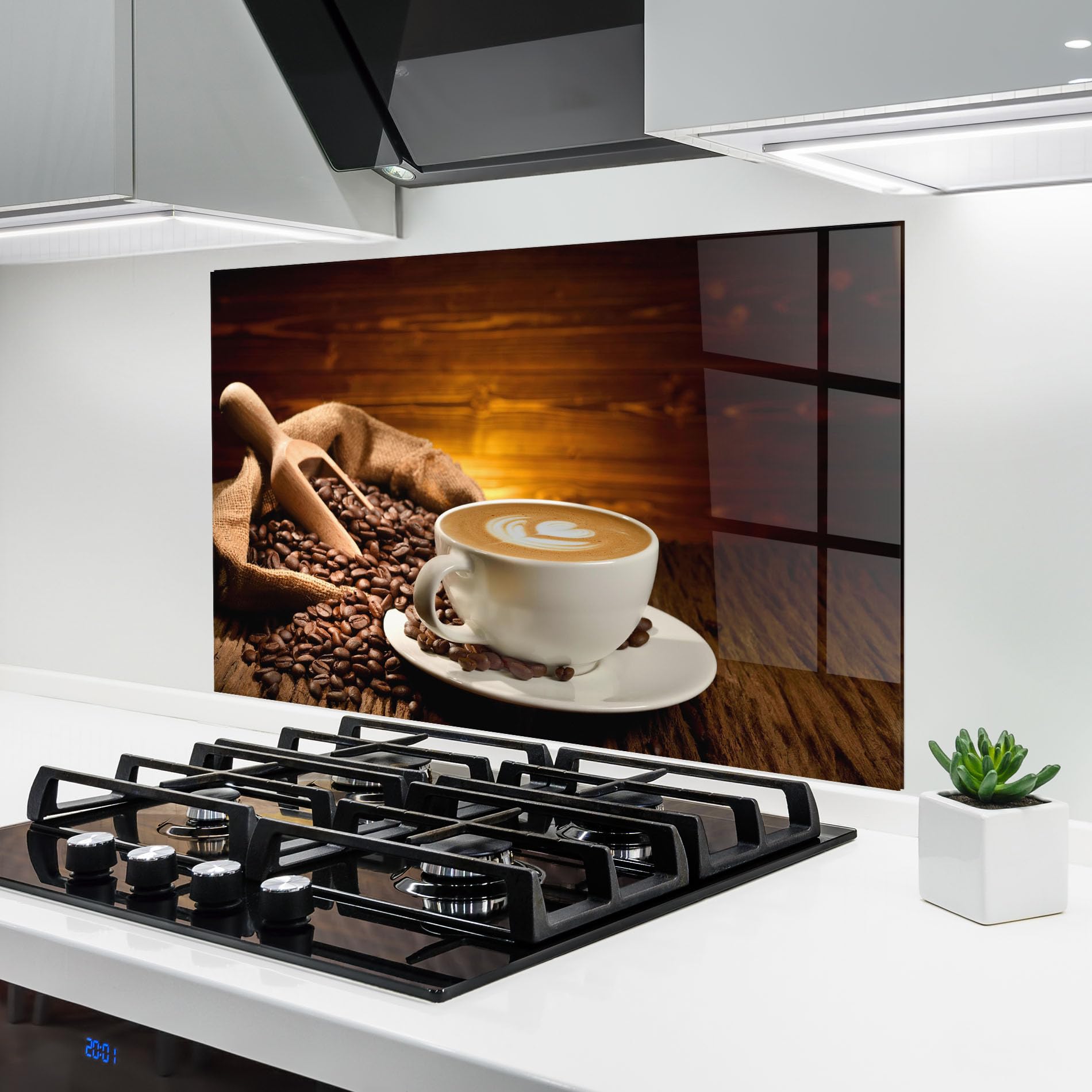 ARTHUB® Crédence de Cuisine en Verre 60x100 cm, Latte Coffee | Protection Contre Les éclaboussures, Revêtement Mural en Carreaux, Plaque en Verre, Verre trempé, Aliments, Café