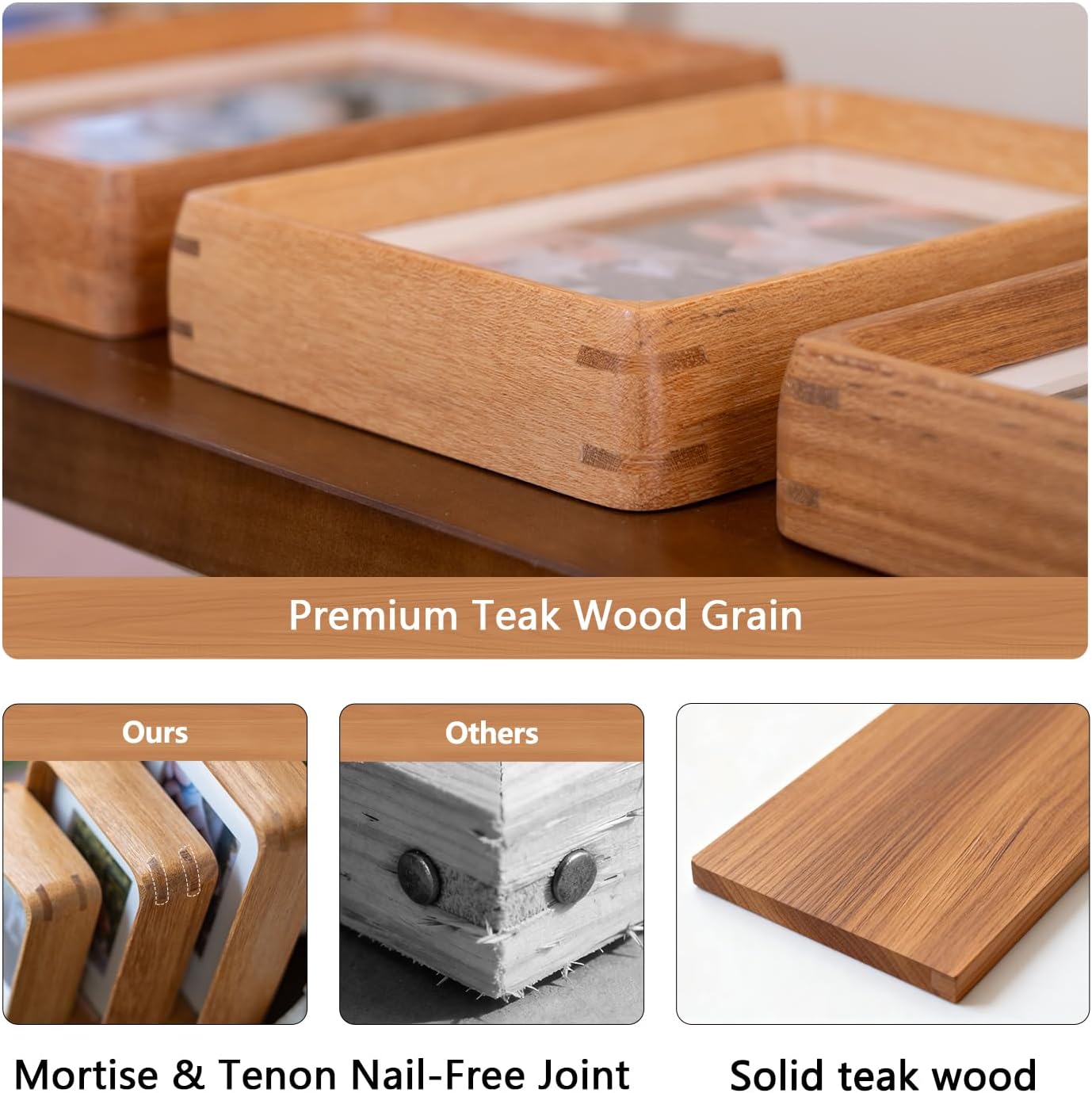 Solid Teak Wood Picture Frame - Perfect Fit with Instax Mini Film, Lose Fit for 2x3 Wallet Photo, Tabletop & Wall Display, Rustic Tiny Photo Frame (with Mat), Vertical or Horizontal image 5