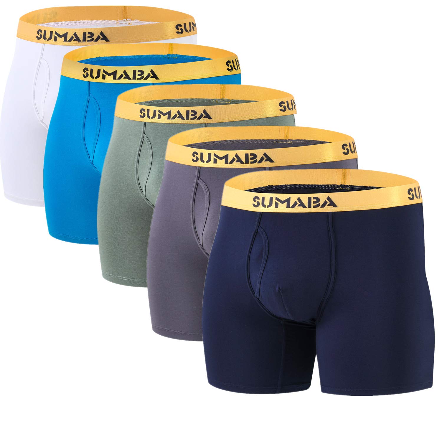 SUMABA Men's Underwear Breathable Long Leg No Ride-up Boxer Briefs for Men Open Fly M L XL 2XL 3XL