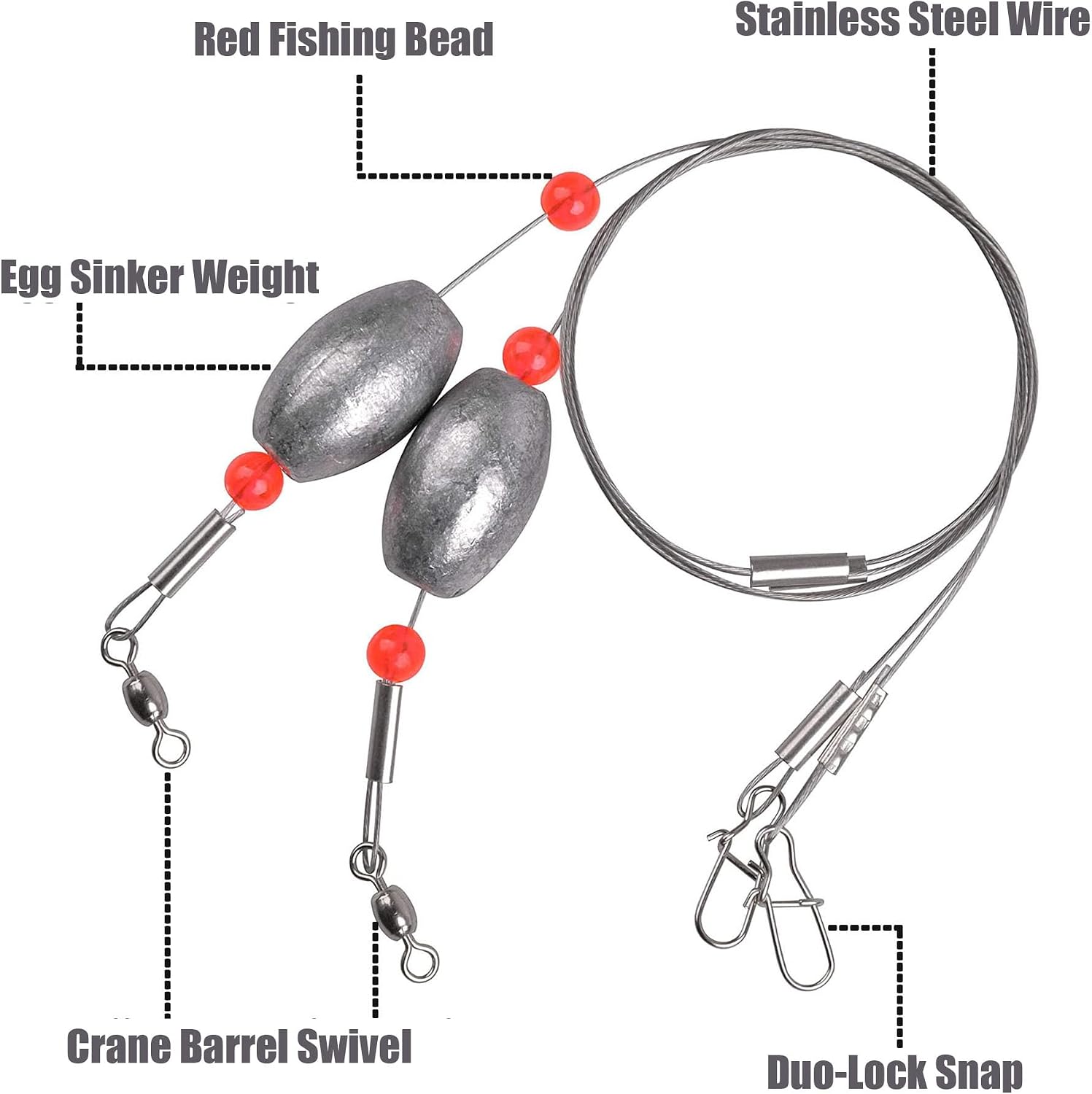 Saltwater Fishing Grouper Bottom Rigs Carolina Rigs,Surf Fishing Rig Stainless Steel Leaders Egg Sinker Weights for Catfish Flounder Drum Grouper Halibut Snapper Redfish